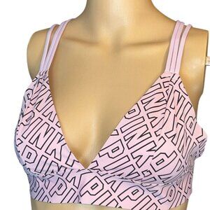 Victorias Secret PINK Strappy Back Logo Bralette Size L Unlined‎ Girly